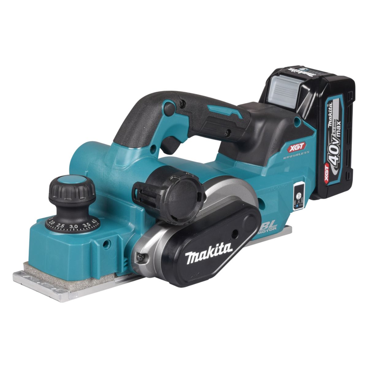 Makita Akku-Hobel 40V max. / 4,0 Ah, 2 Akkus + Ladegerät im MAKPAC KP001GM201