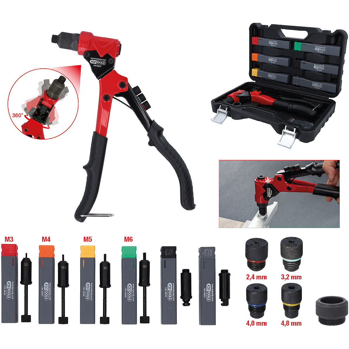 KS Tools 3 in 1 Handnietzangen-Satz, drehbar, 12-tlg.