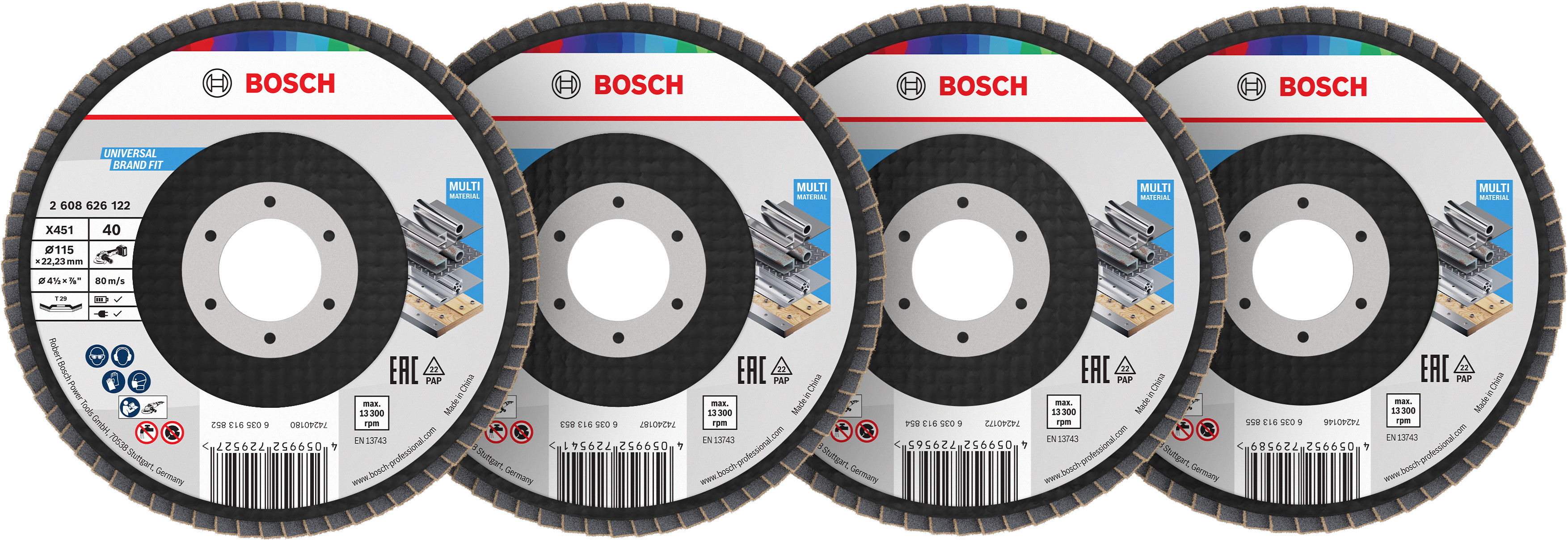 Bosch X451 Fächerschleifscheiben 115mm, T29, 15-teiliges Set