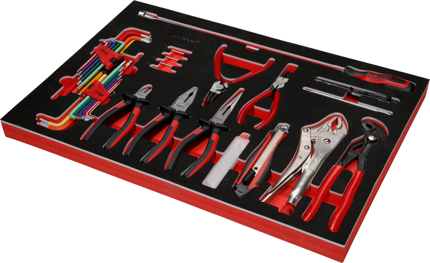 KS Tools Zangen- und Winkelstiftschlüssel-Satz in Schaumstoffeinlage, 45-tlg