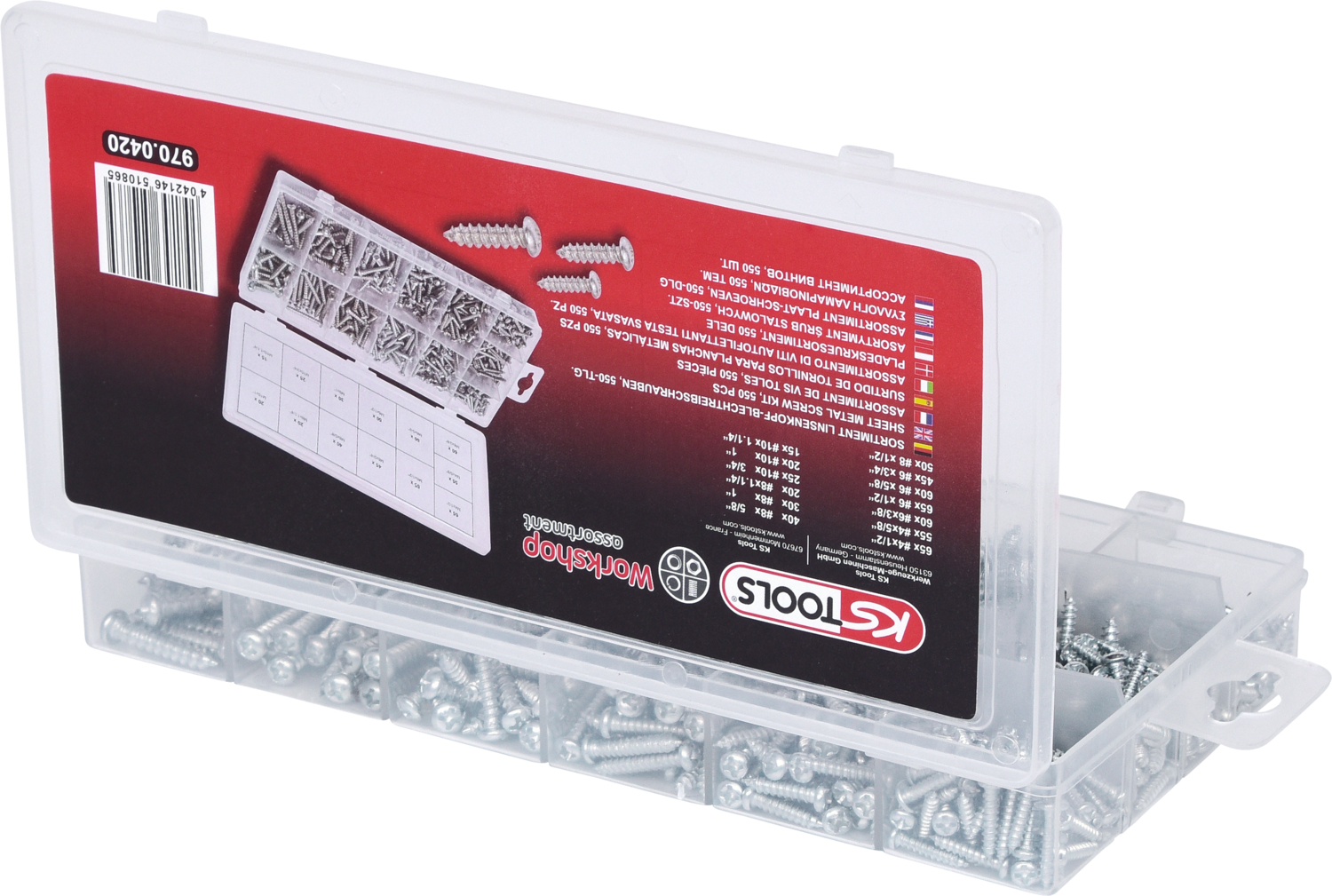 KS Tools Sortiment Linsenkopf-Blechtreibschrauben, 550-tlg