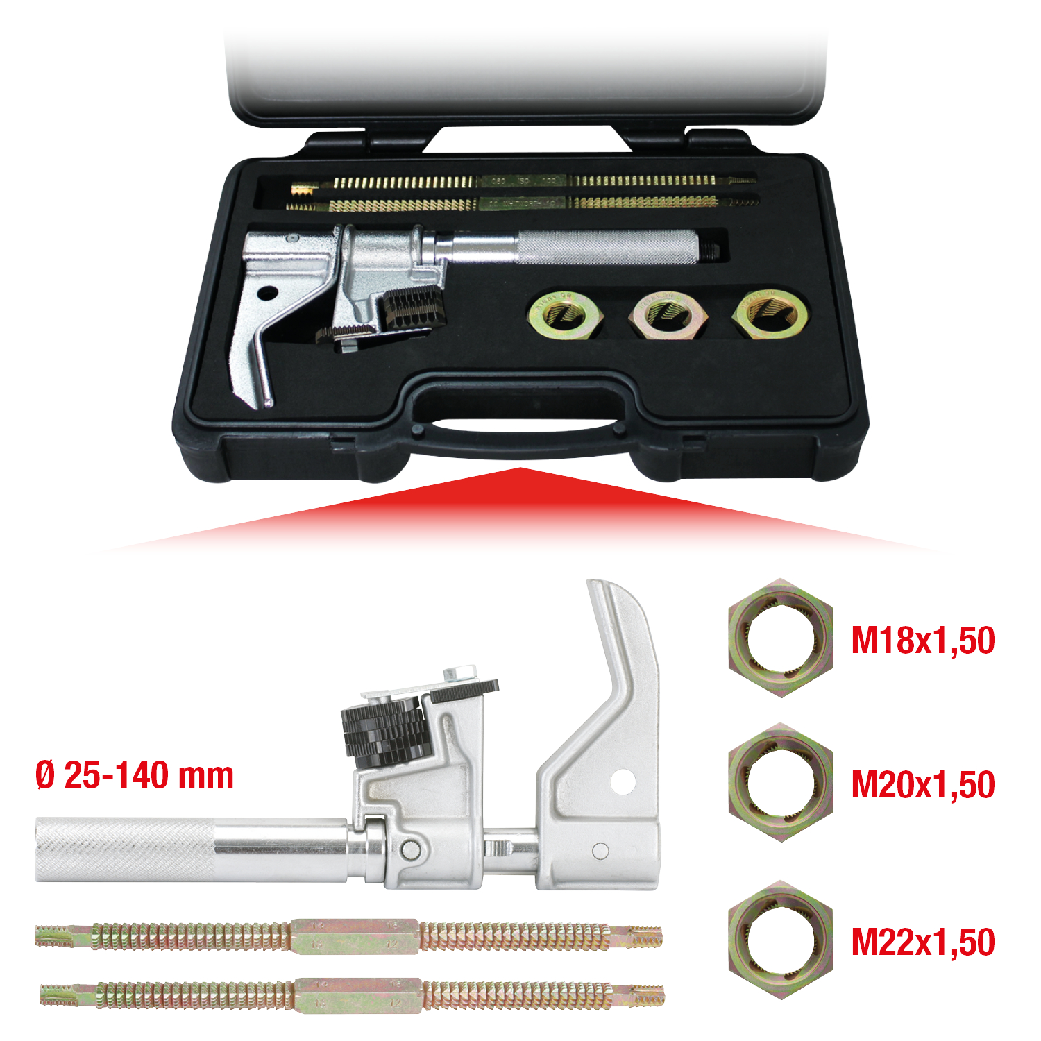 KS Tools Gewindereparatur-Satz für Innen- und Aussengewinde, 25-140mm, 6-tlg