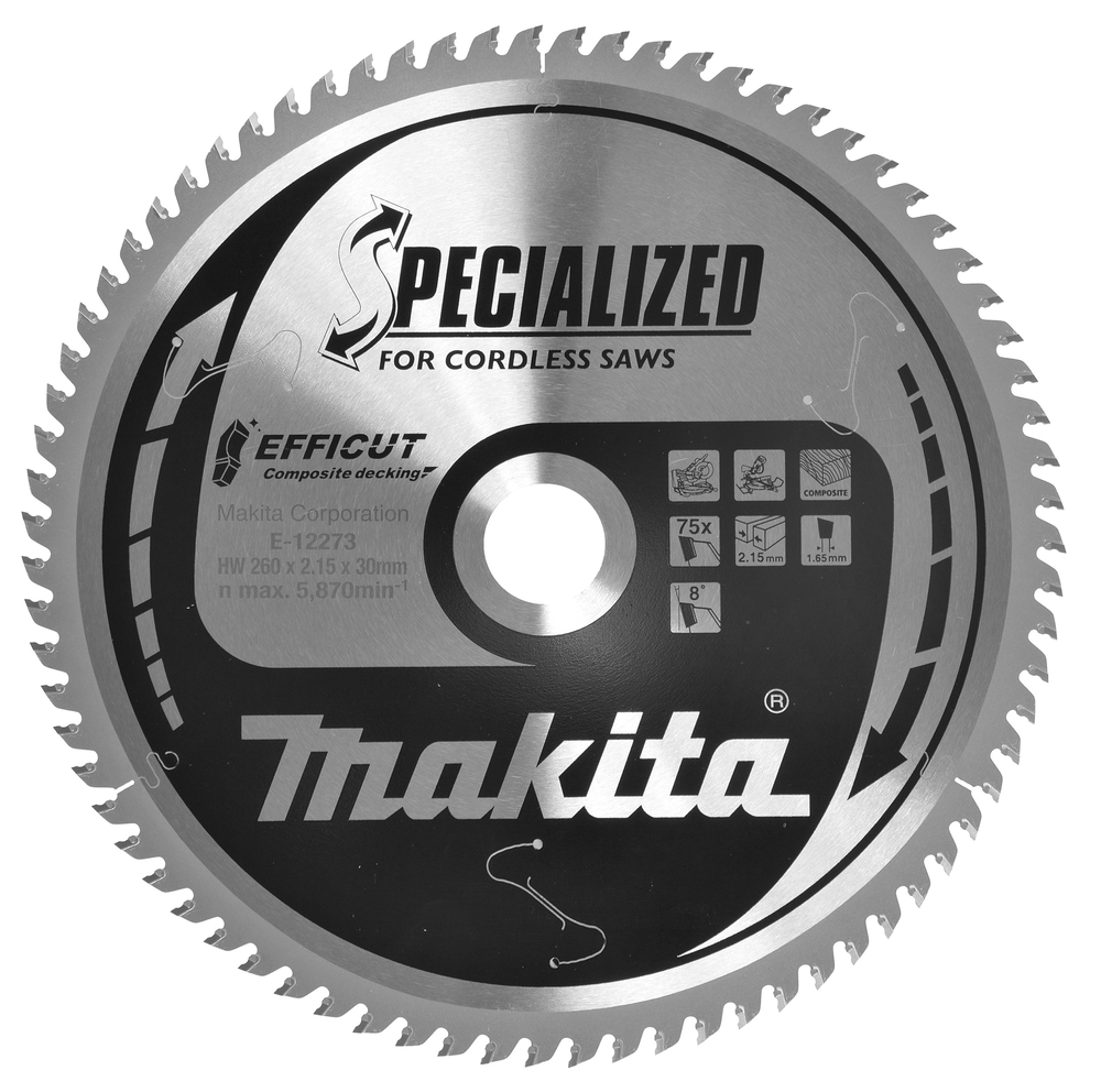 Makita Sägeblatt 260x2,15x30, 75Z EFFICUT, WPC/Holz - E-12273