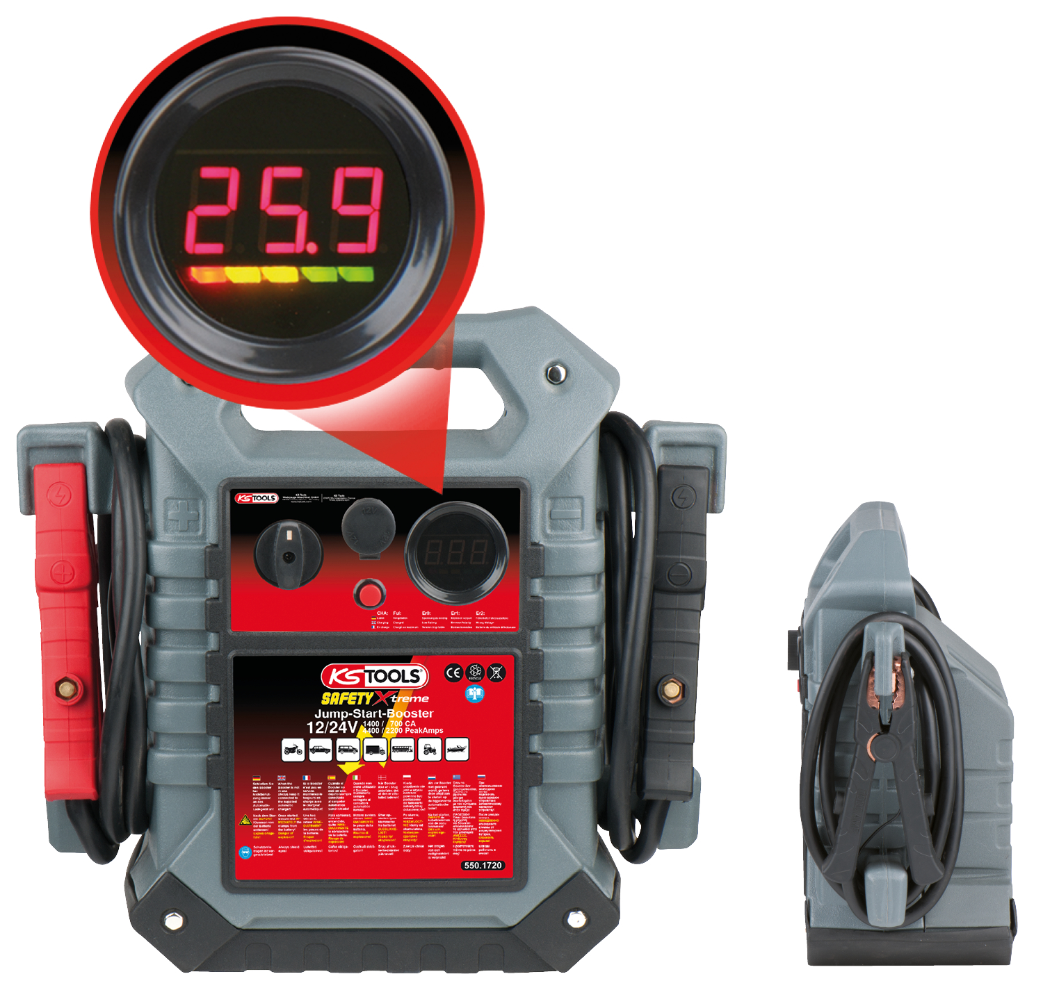 KS Tools 12 V + 24 V Batterie-Booster, mobiles Starthilfegerät 1400 A