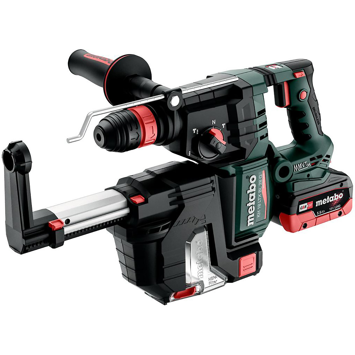 Metabo Akku-Kombihammer KH 18 LTX BL 28 Q Set ISA mit integrierter Staubabsaugung und Metabo-Quick-W
