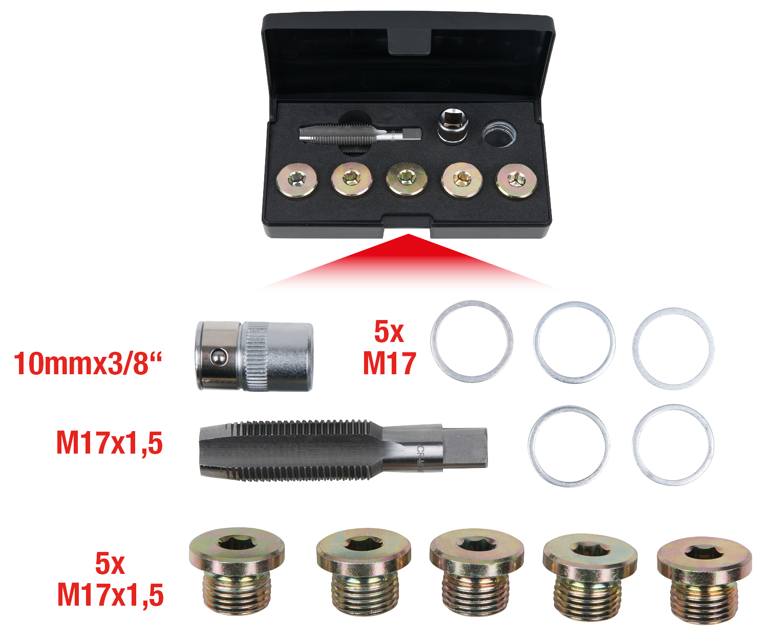 KS Tools Ölablassschrauben-Gewindereparatur-Satz, 12-tlg M17 x 1,5