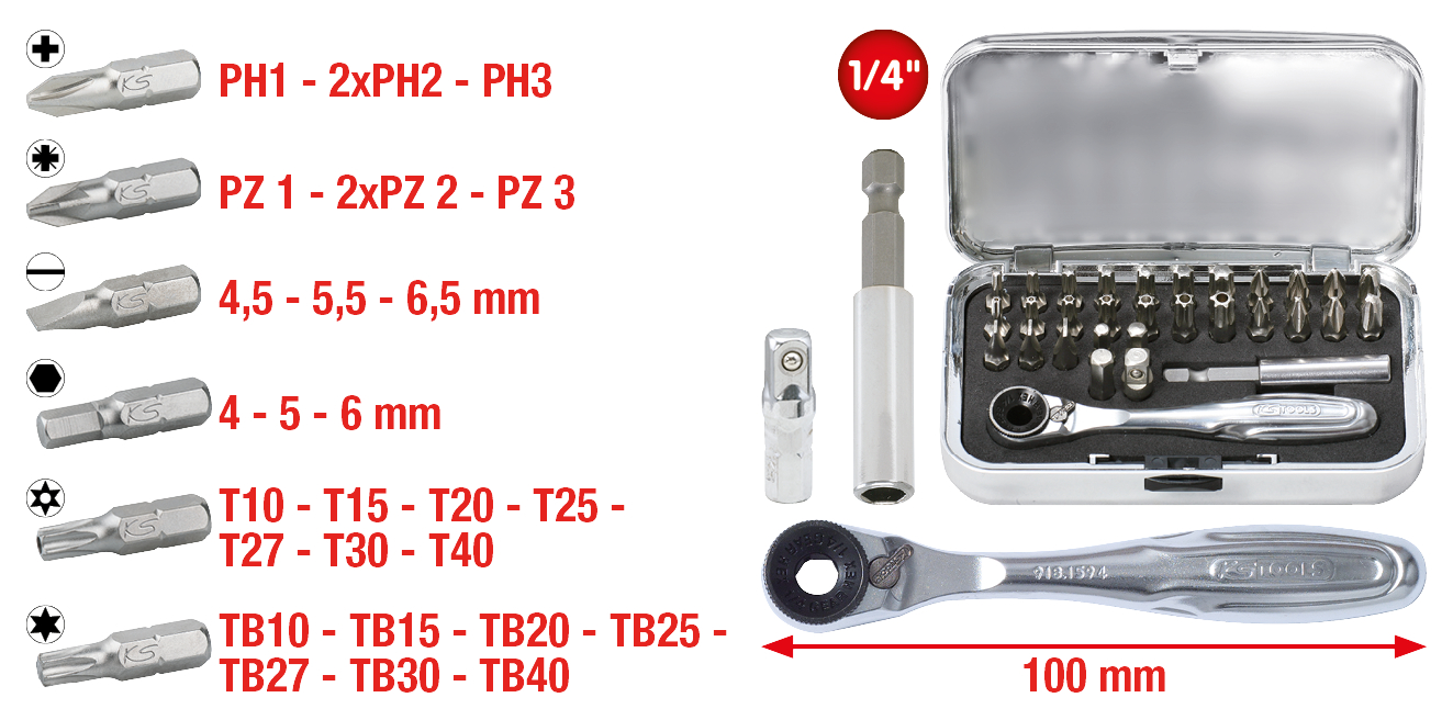 KS Tools 1/4" CHROMEplus Bit-Satz, 31-tlg