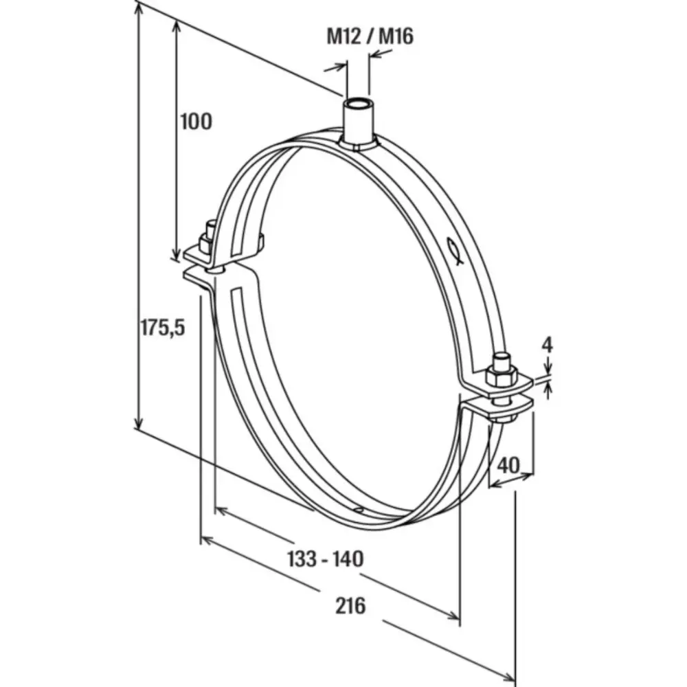 Fischer Massivrohrschelle FRSMN 133-140 M12/M16 ohne Einlage