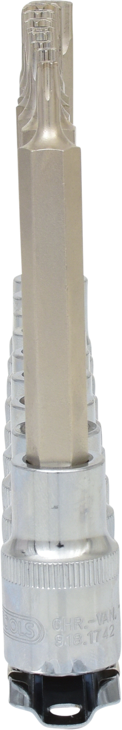 KS Tools 1/2" CHROMEplus Bit-Stecknuss-Satz Torx, Bohrung, lang, 9-tlgTB20-TB60