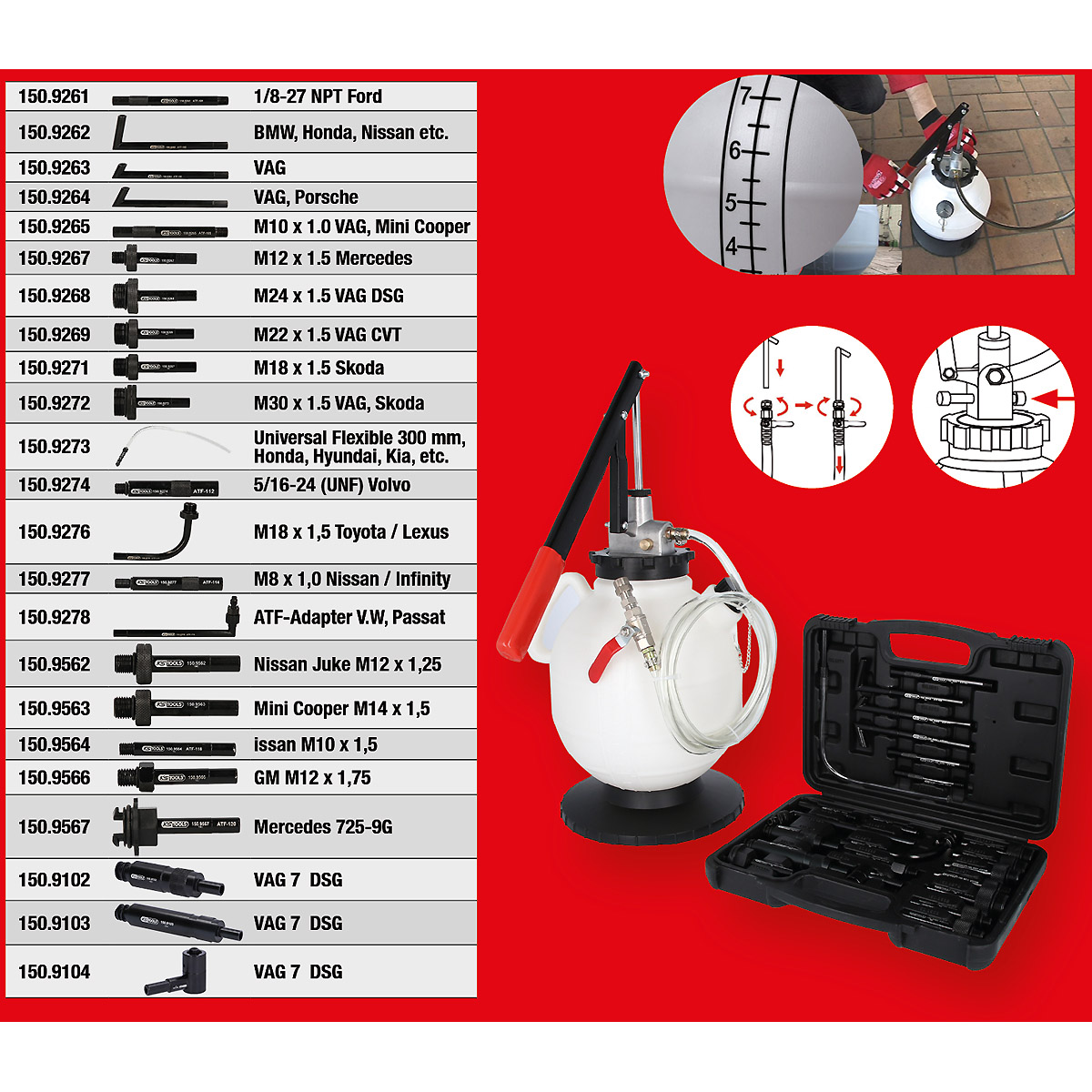 KS Tools Universal Getriebeöl-Füllsystem-Satz mit 23-tlg Adaptersatz