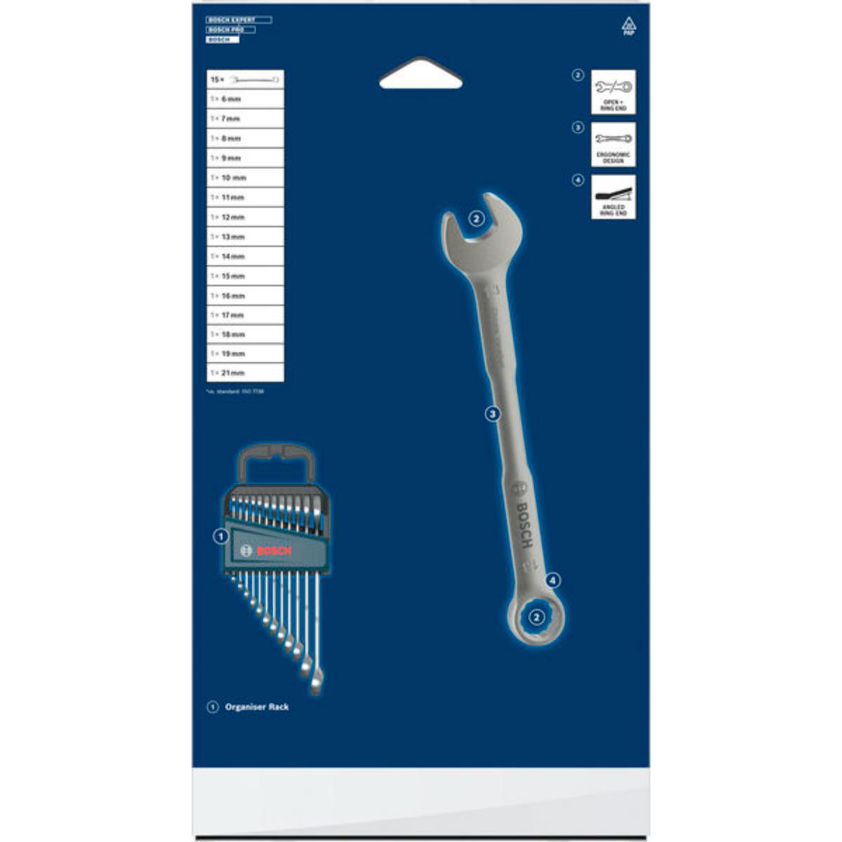Bosch Ring-Maulschlüssel-, 6-21 mm, 15-teilges Set