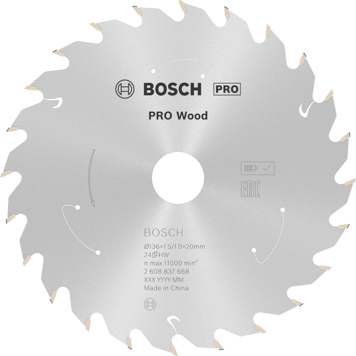 Bosch PRO Akku-Kreissägeblatt Standard for Wood, 136 x 1,5/1 x 20, 24 Zähne