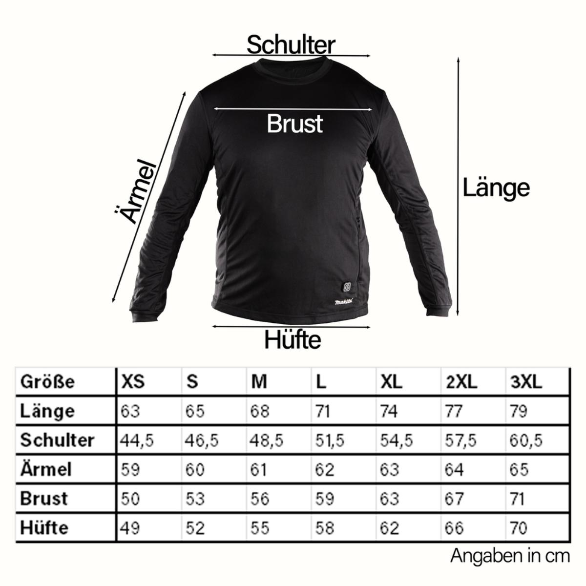 Makita Akku-Thermoshirt 18V/14,4V - 12V max. - 3-stufig - Stehkragen - Größe 3XL - DCX201C3XL