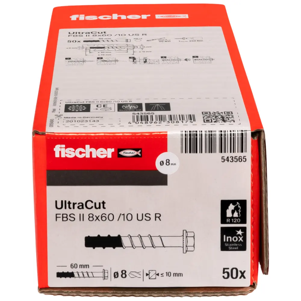 Fischer Betonschraube UltraCut FBS II 8x60 10/- US R Sechskant mit U-Scheibe, rostfrei