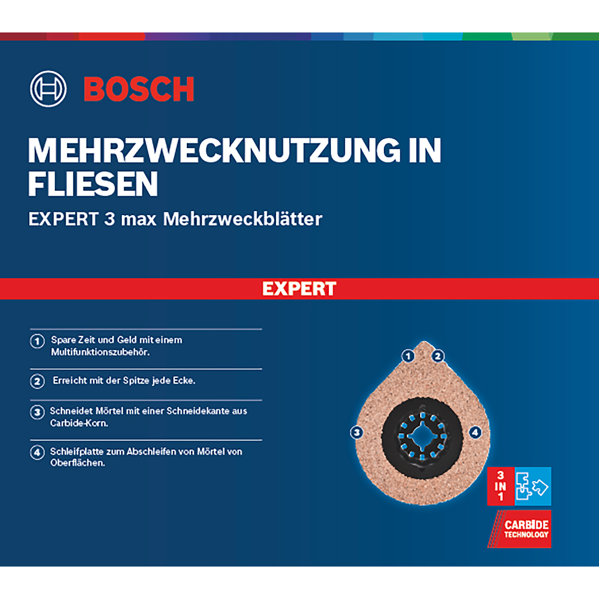 Bosch EXPERT 3 max AVZ 70 RT4 Platte zum Entfernen von Fugen für Multifunktionswerkzeuge, 70 mm