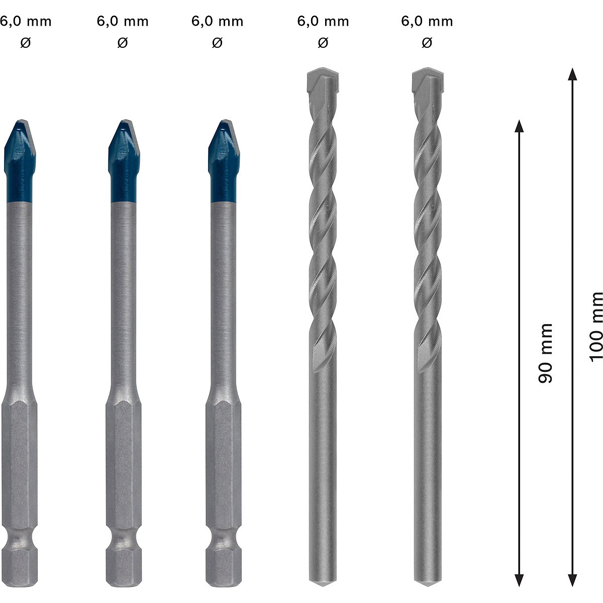 Bosch EXPERT HEX-9 HardCeramic Bohrer Mixed Set, 6 mm, 5-tlg., für Dreh- und Schlagbohrer