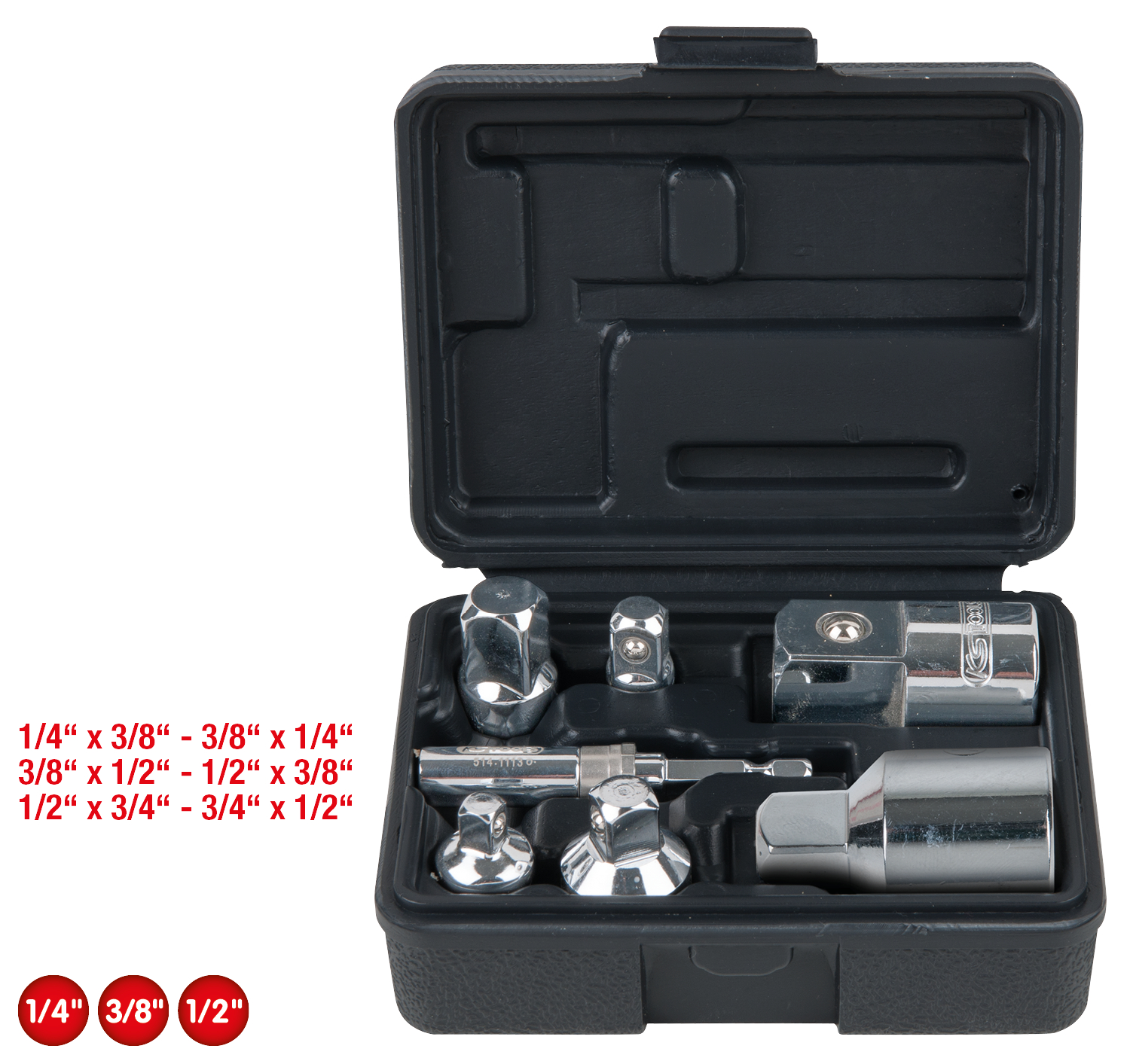 KS Tools 1/4"+3/8"+1/2"+3/4" CHROMEplus Vergrößerungs- und Reduzieradapter-Satz, 7-tlg