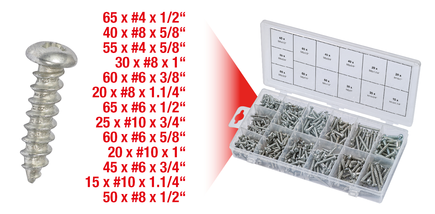 KS Tools Sortiment Linsenkopf-Blechtreibschrauben, 550-tlg