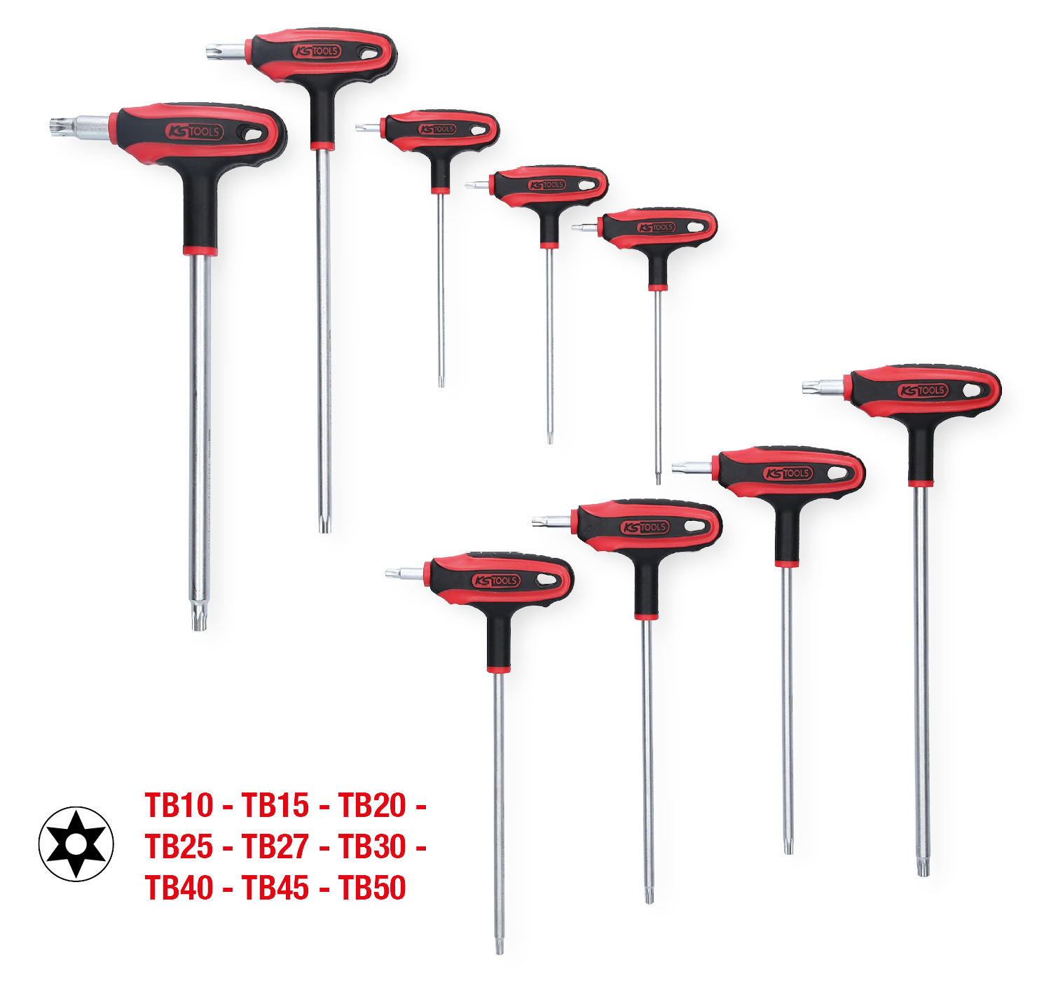 KS Tools T-Griff-Schlüssel-Satz, Torx mit Bohrung,9-tlgTB10-TB50