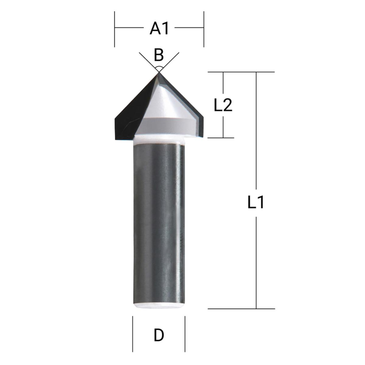 Makita V-Nutfräser Ø 6 mm Schaft - Ø 19 mm Fräser - 48 mm Gesamtlänge - 90° Winkel