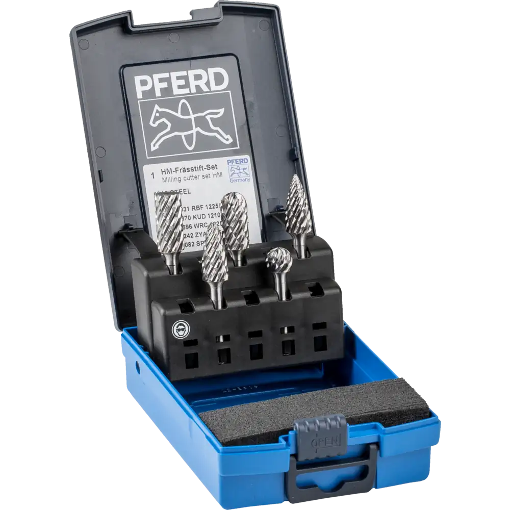 PFERD TOOLS Hartmetall Hochleistungsfrässtift Set STEEL 5-tlg. Schaft-Ø 6 mm für Stahl