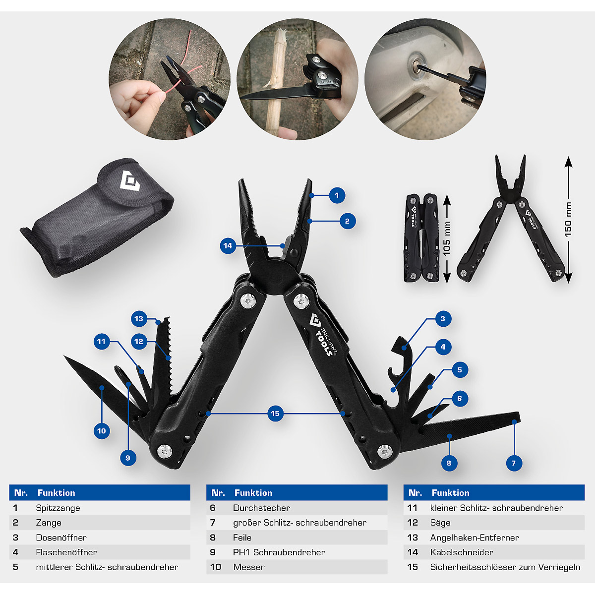 Brilliant Tools Messer und Multifunktionszange