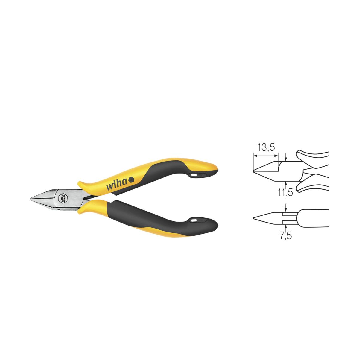 Wiha Seitenschneider Professional ESD breiter, spitzer Kopf mit Wate - 5 Stück