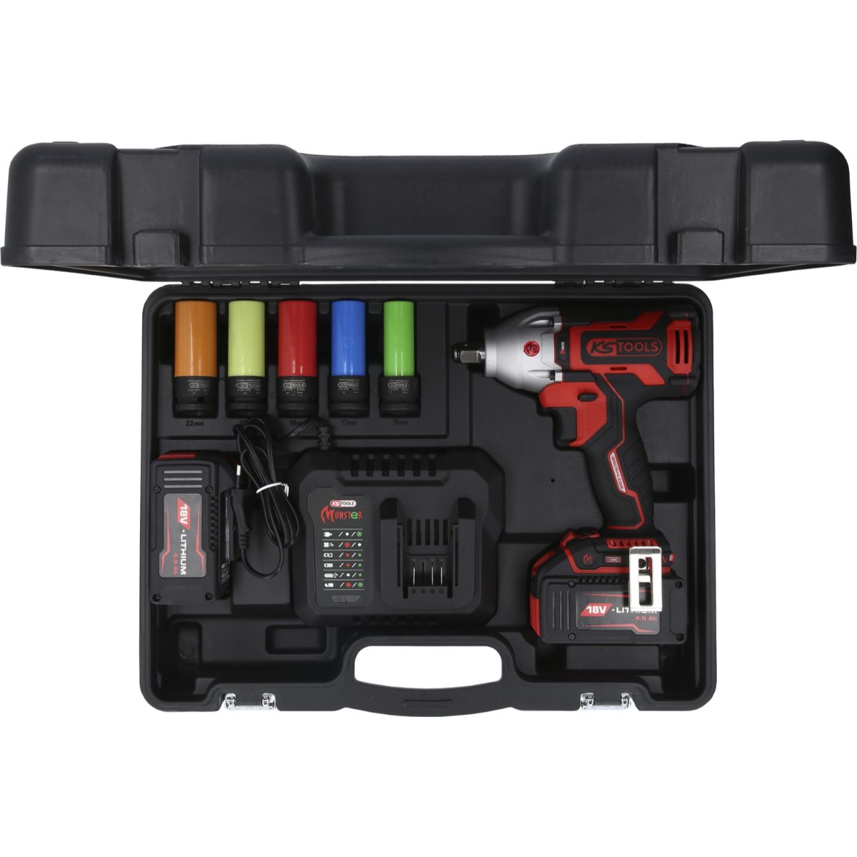 KS Tools eMONSTER 1/2 Zoll Brushless-Akku-Schlag-Schrauber-Satz, 9-tlg