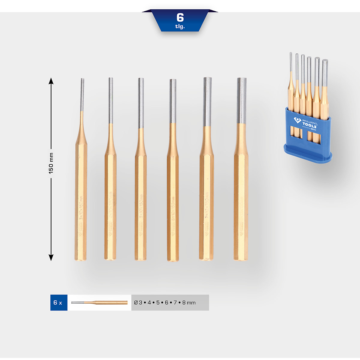 Brilliant Tools Splintentreiber / Durchtreiber-Satz, 6-tlg