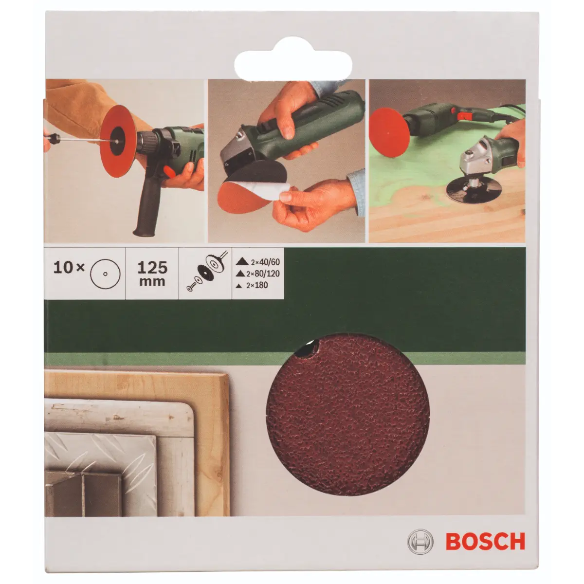 Bosch Schleifblatt-Set für Bohrmaschine D=125 mm, K=40-180, 10-tlg.