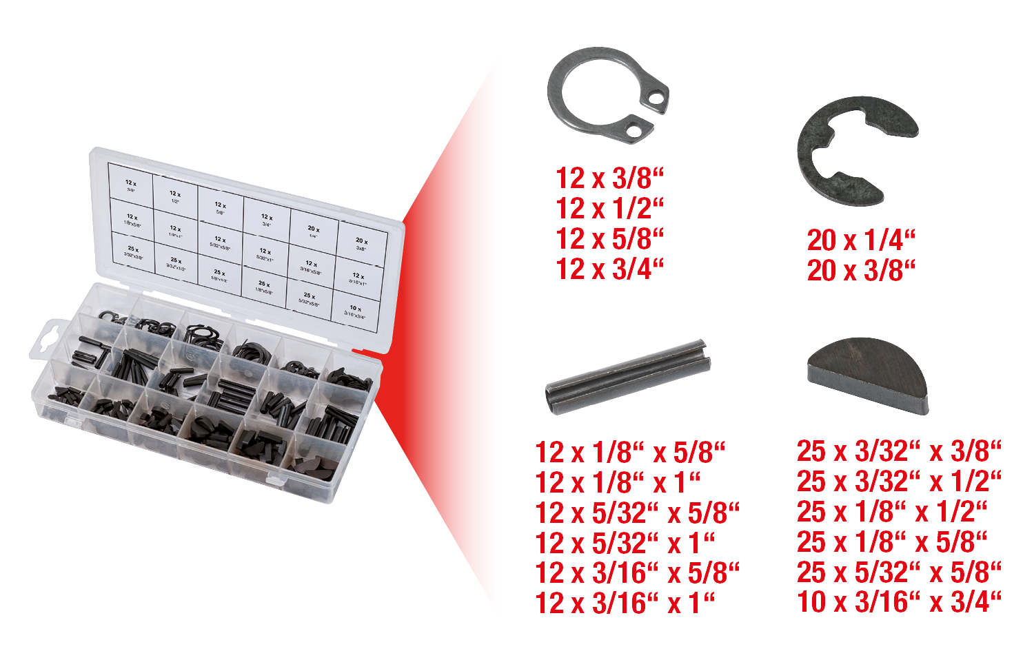 KS Tools Sortiment Spannstift-Seegering-Federkeile-E-Sicherungsring, 295-tlg