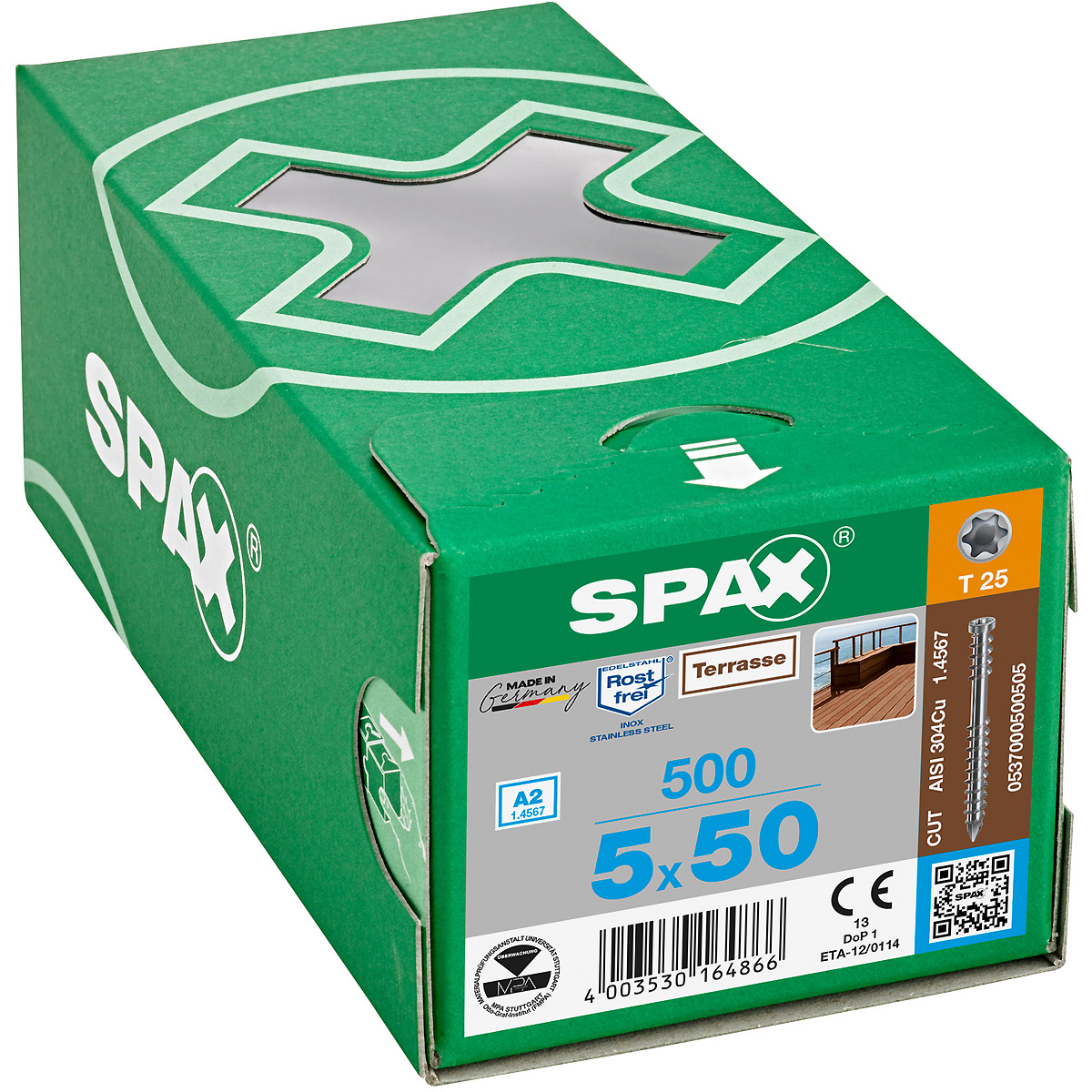 SPAX Terrasse A2 Zylinderkopf T-Star Plus T25 Fixiergewinde Cut, 500 Stück