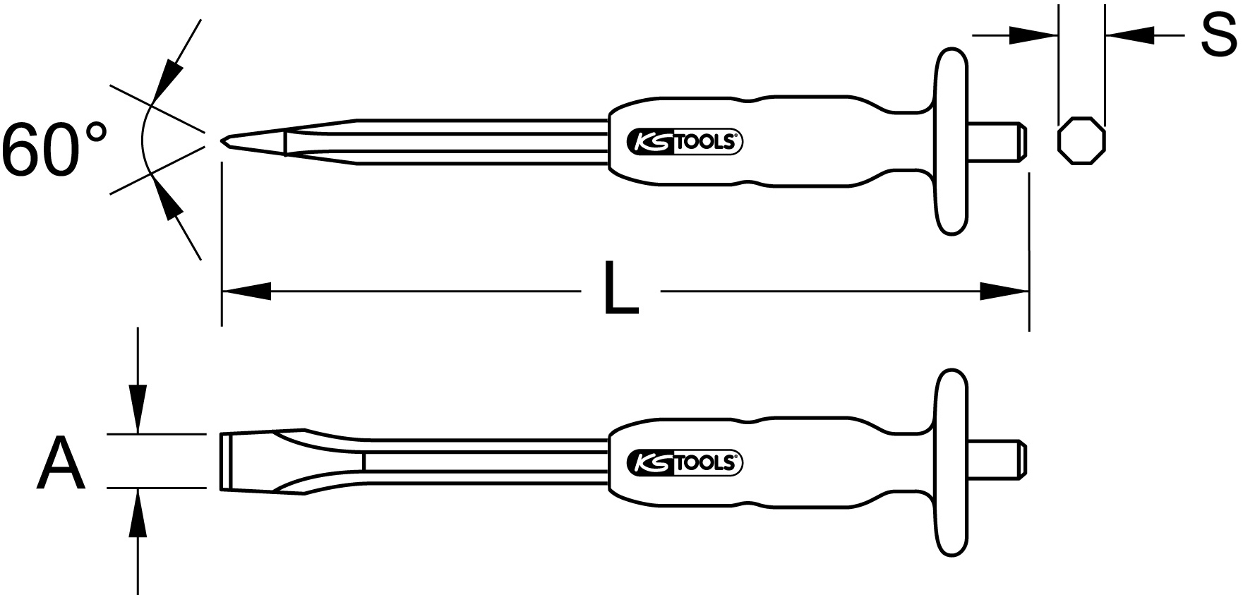 KS Tools Flachmeißel mit Handschutzgriff, 8-kant, 20mm
