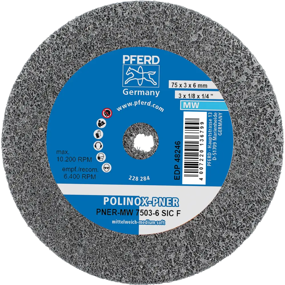 PFERD TOOLS POLINOX verpresstes Vlies-Rad PNER für Geradschleifer, Biegwellen und Schleifblöcke