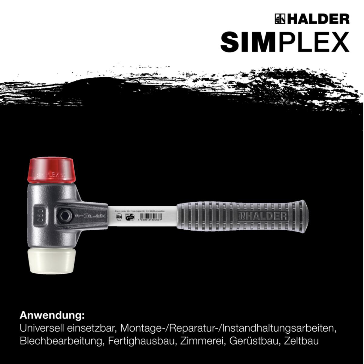 HALDER SIMPLEX - Schonhammer mit verstärktem Tempergussgehäuse und Fiberglasstiel, Plastik / Nylon