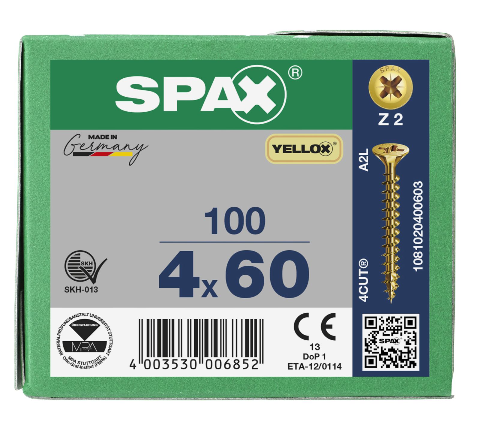 SPAX Senkmultikopf Kreuzschlitz Z2 Vollgewinde YELLOX, 100 Stück