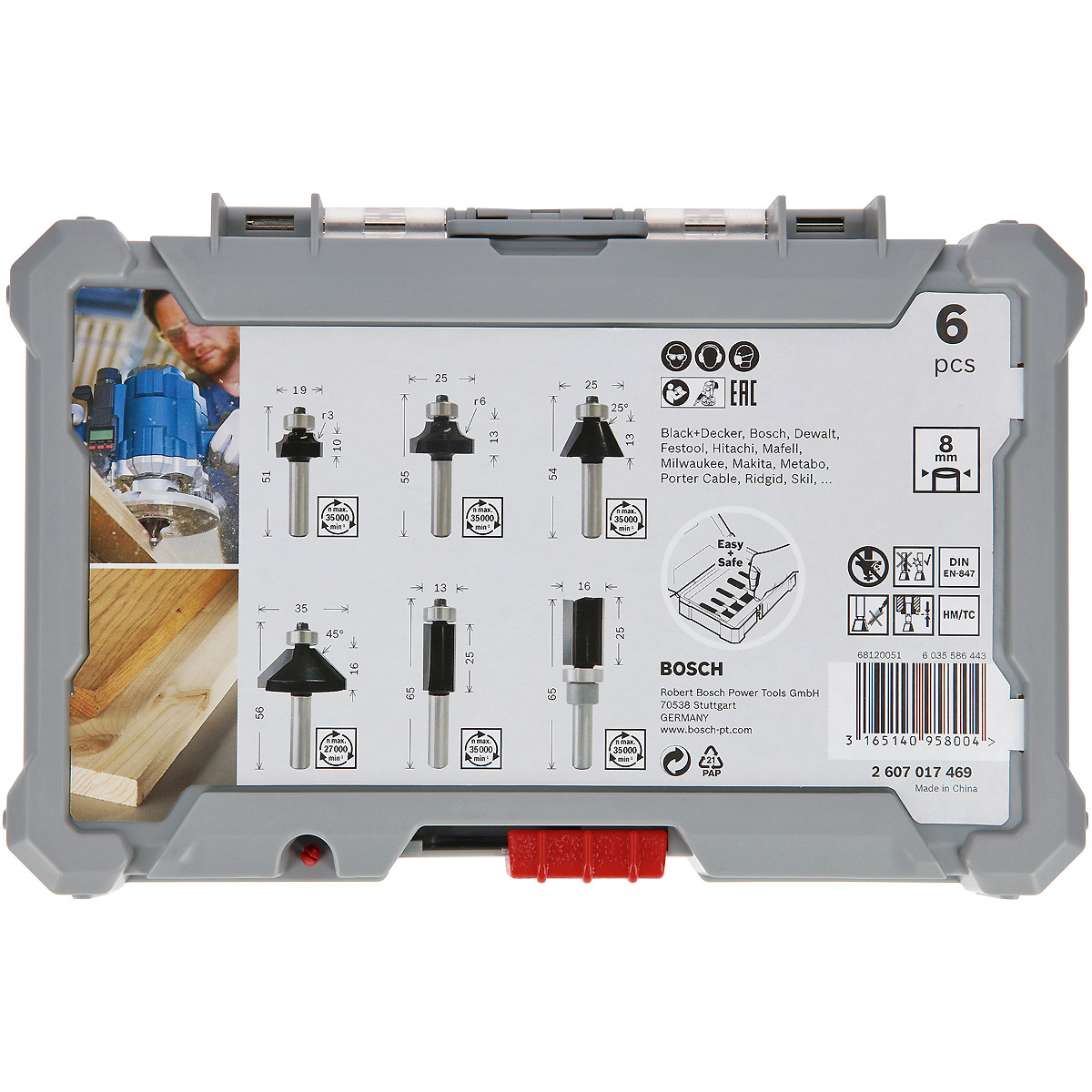 Bosch PRO Rand- und Kantenfräser-Set, 8-mm-Schaft, 6-teilig