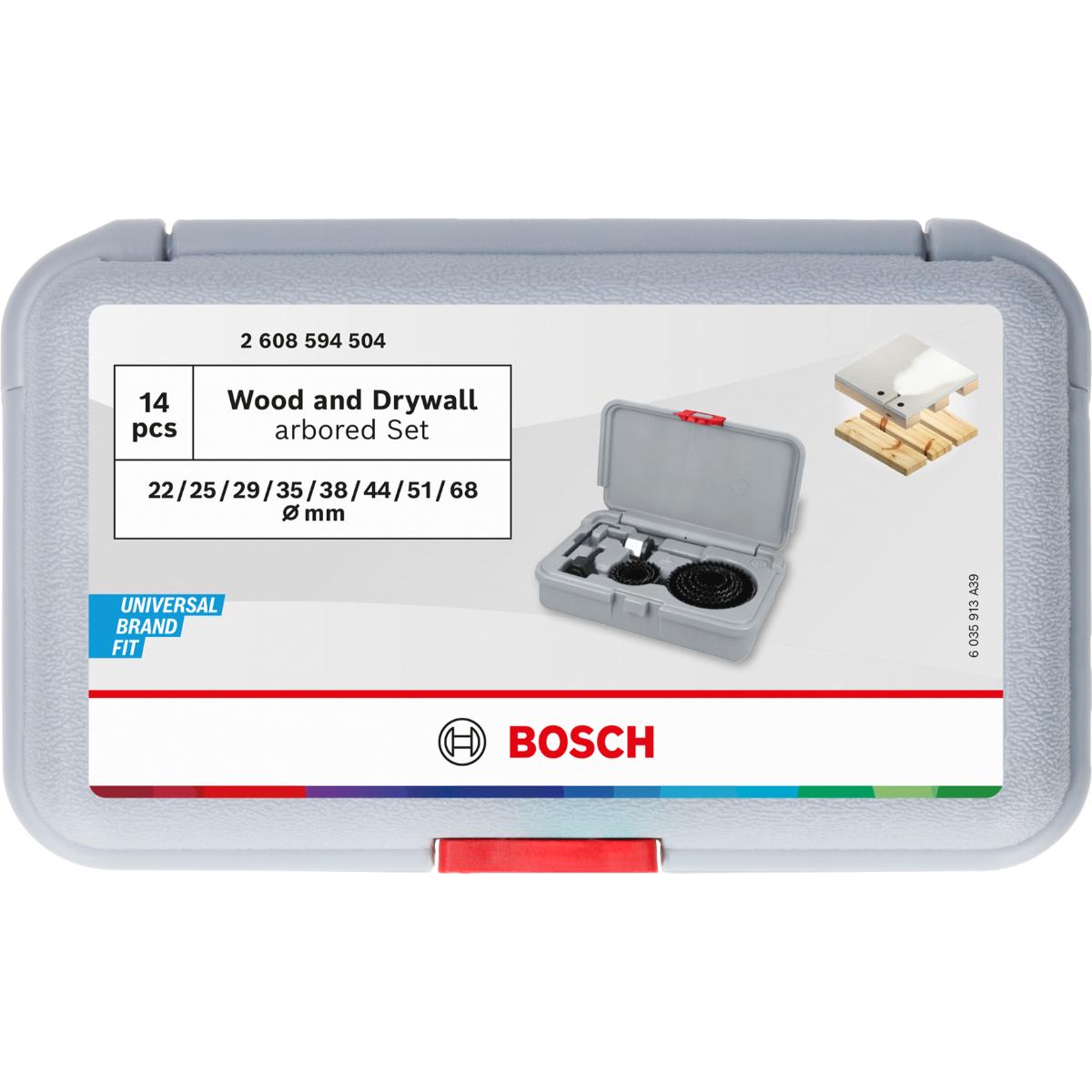 Bosch Wood and Drywall Lochsägen mit Aufsteckhalter + Zentrierbohrer, 22-68x15 mm, 13-teiliges Set