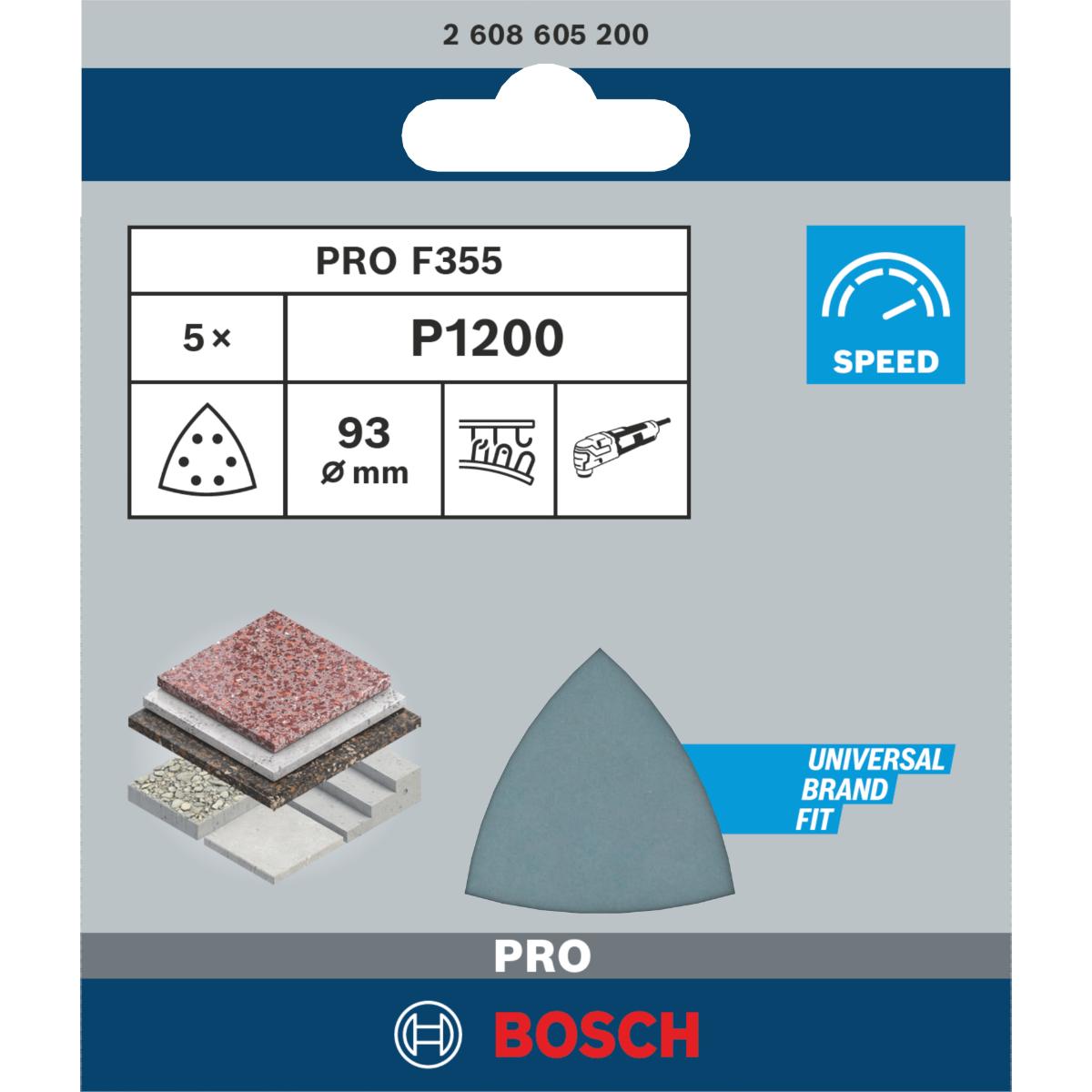 Bosch PRO Schleifblatt F355, 6 Löcher, Klett, 5er-Pack