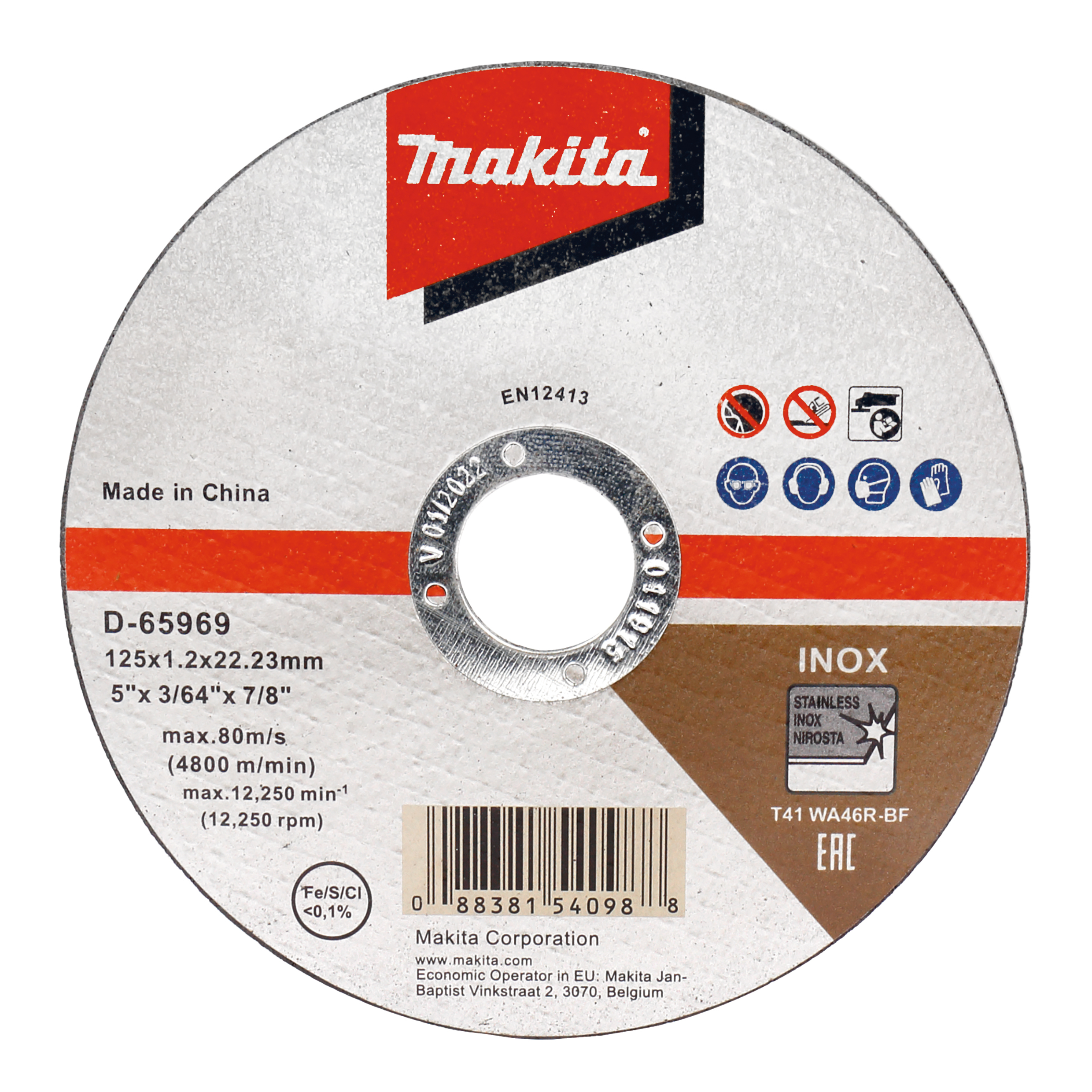Makita Trennscheibe 125 x 1,2 mm INOX, INOX - 125 mm - 1,2 mm - D-65969-12