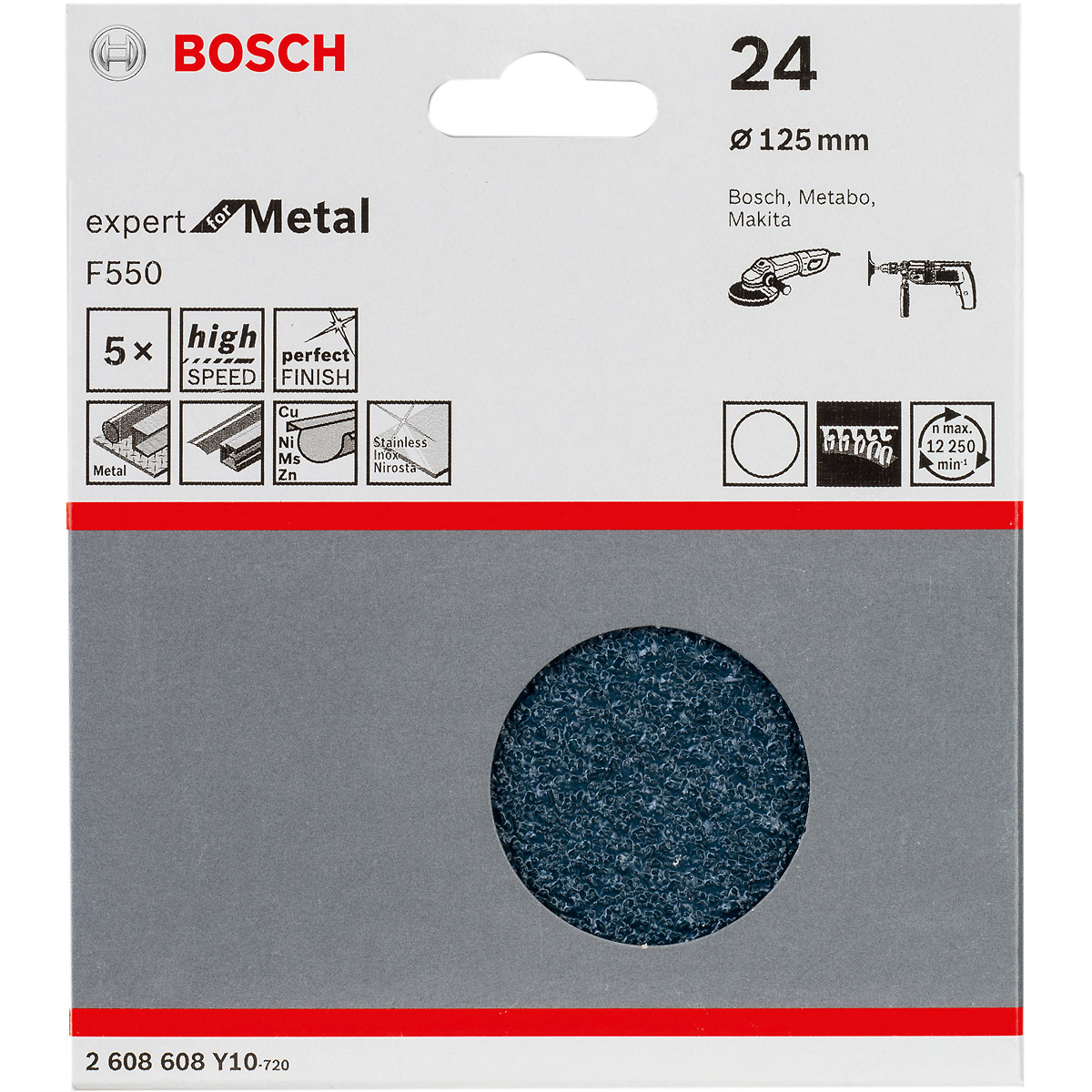 Bosch Schleifblatt F550, Expert for Metal, ungelocht, Klett, 5er-Pack