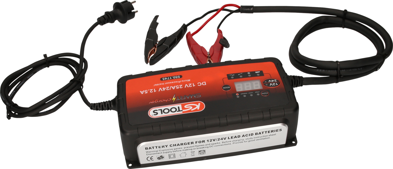 KS Tools 12V + 24V SMARTcharger Hochfrequenz-Batterieladegerät 25A-12,5A