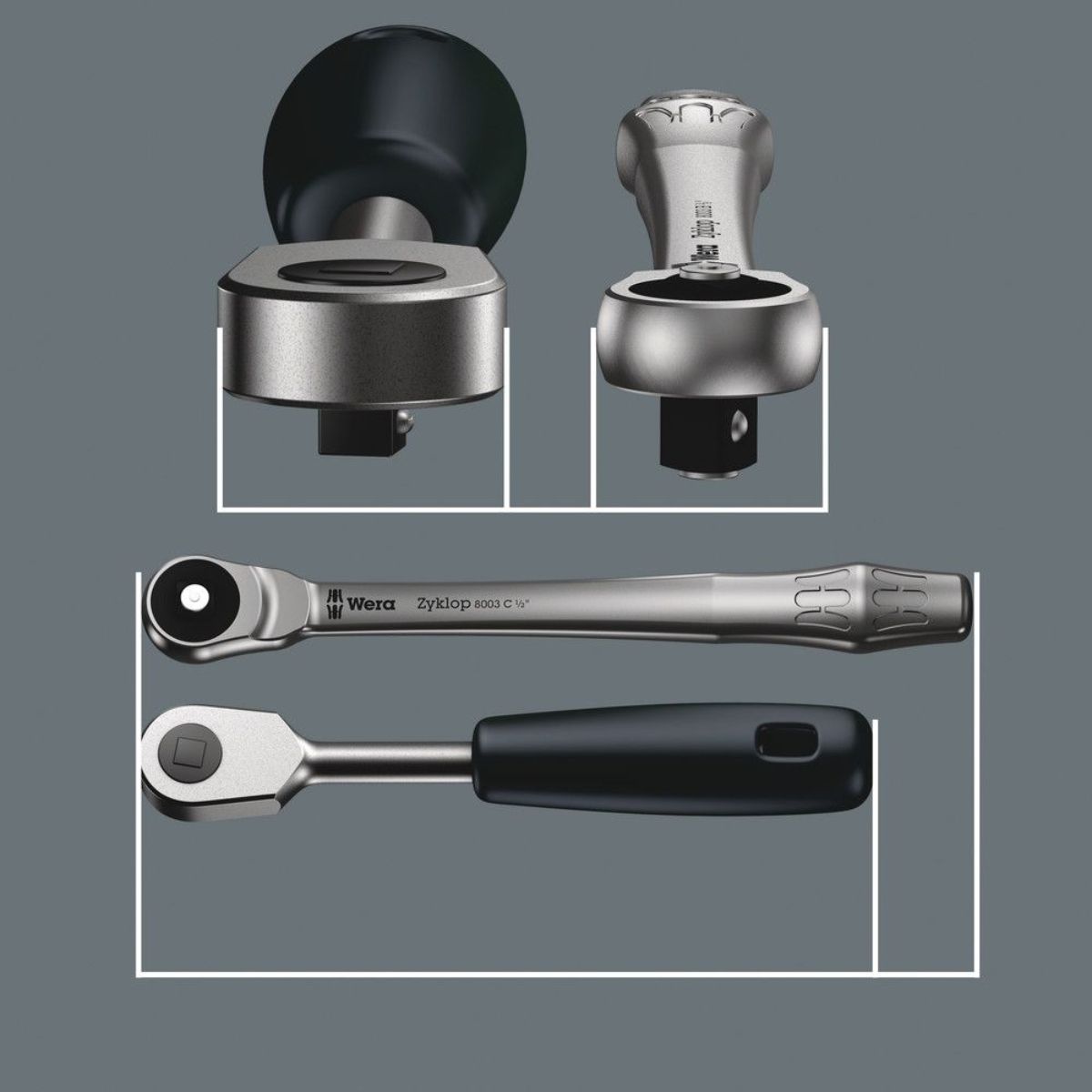 Wera 8003 C Zyklop Metal-Knarre mit Durchsteckvierkant mit 1/2"-Antrieb