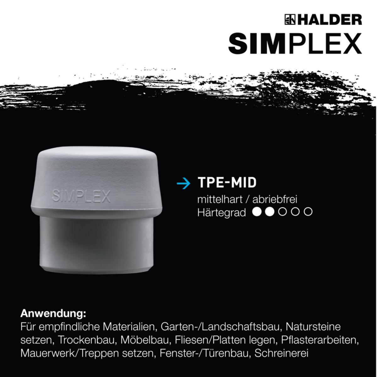 HALDER SIMPLEX - Schonhammer mit Aluminiumgehäuse und Holzstiel, TPE-soft / TPE-mid