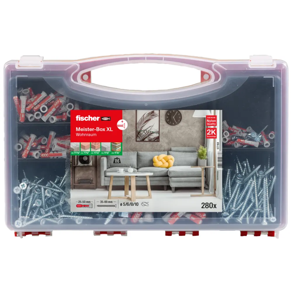 Fischer Dübelsortiment Meister-Box XL Wohnraum + Schrauben (280 Teile)