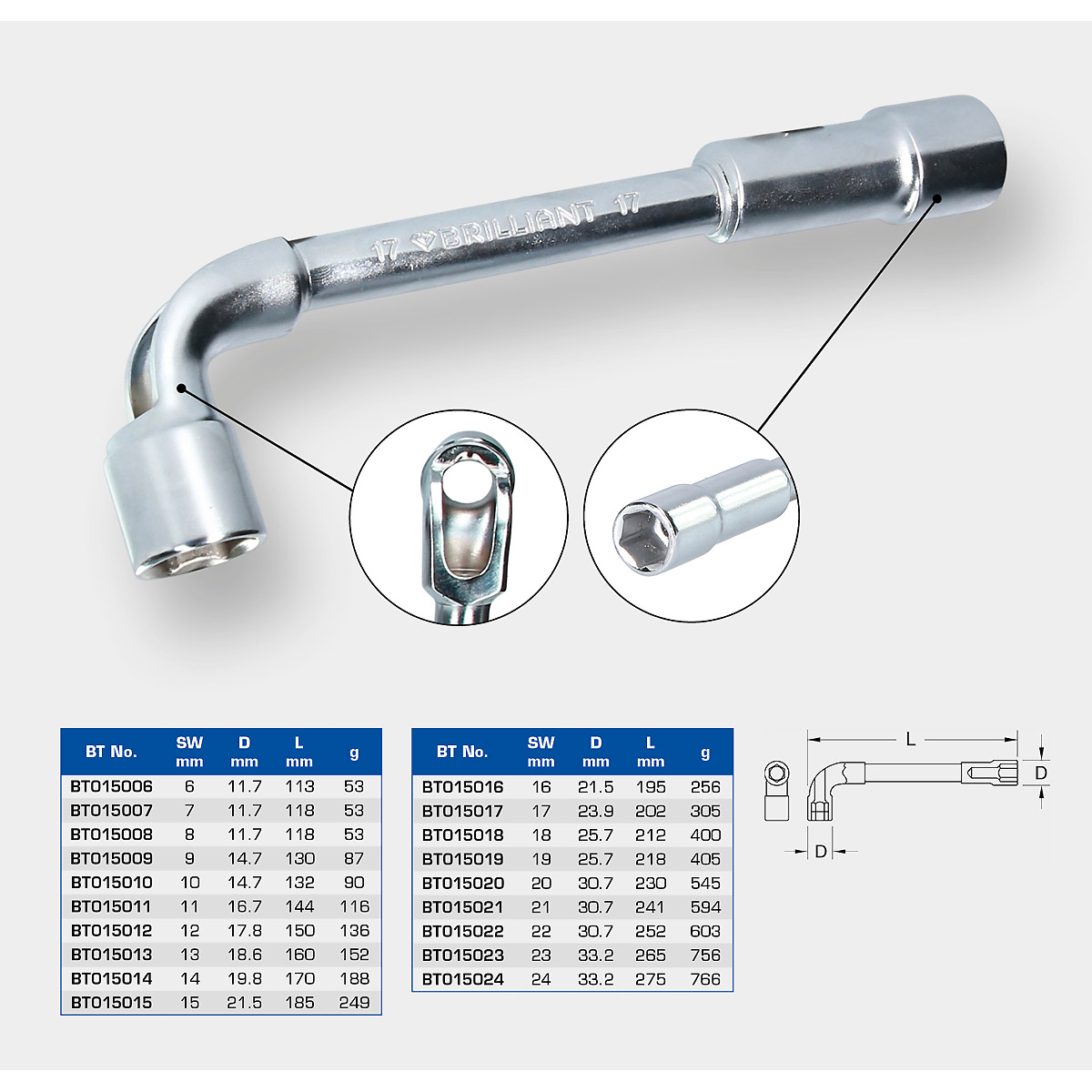 Brilliant Tools Doppel-Steckschlüssel, gekröpft