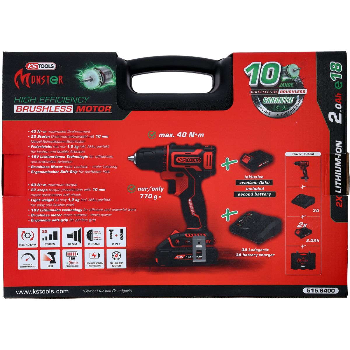 KS Tools eMONSTER Brushless-Akku-Schlag-Bohr-Schrauber-Satz, 4-tlg
