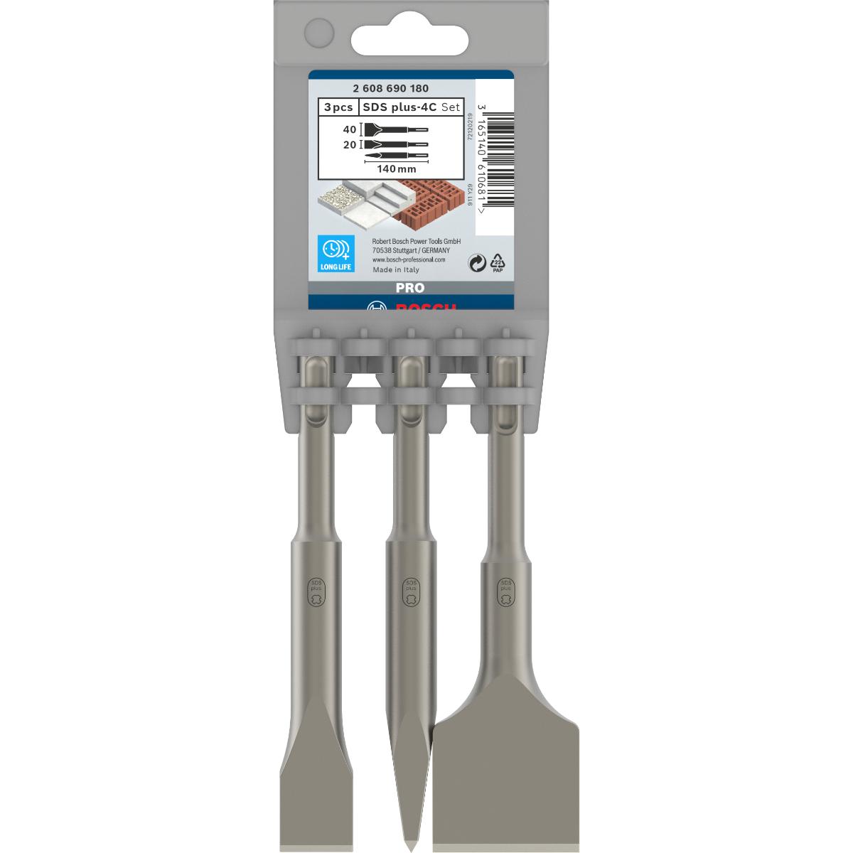 Bosch PRO Kurzmeißel-Set mit SDS plus, 3-teilig, 140, 140 x 20, 140 x 40 mm