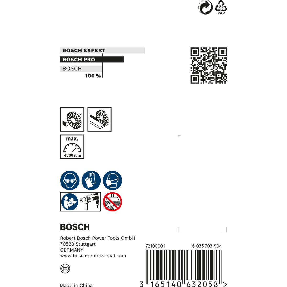 Bosch PRO Scheibenbürste, gezopft, rostfrei, 70 mm, 4500 U/ min