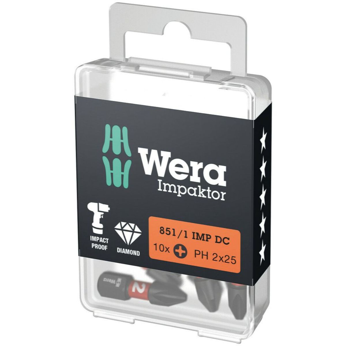Wera 851/1 IMP DC PH DIY Impaktor PH Bits, PH 2 x 25 mm, 10-teilig